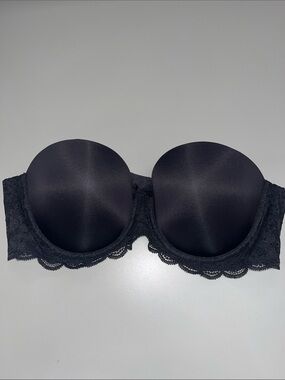 Victoria's Secret Black Strapless Lace Bandeau Bra 34D